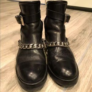 Sandro black leather boots with silver chains